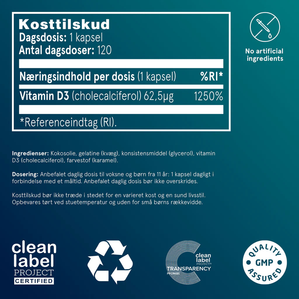 PUORI - 120 STK. D3 NATURLIGT UDVUNDET VITAMIN D (2500IE)